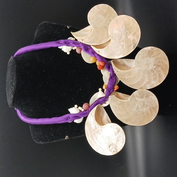 Shell Necklace with a Satin Ribbon Chain (Shells, Beads & Rocks) 18" Long - Picture 2 of 4